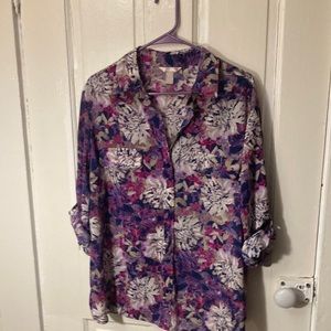 XL (16-18) White Stag Purple Floral Button Down Blouse
